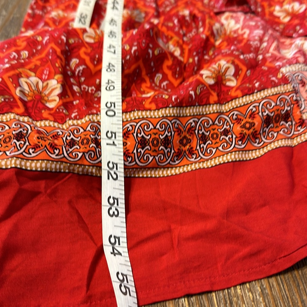NEW Sexy Boho Style Wrap Floral Print Summer Long Red gold V-Neck Maxi Dress M - Picture 14 of 17